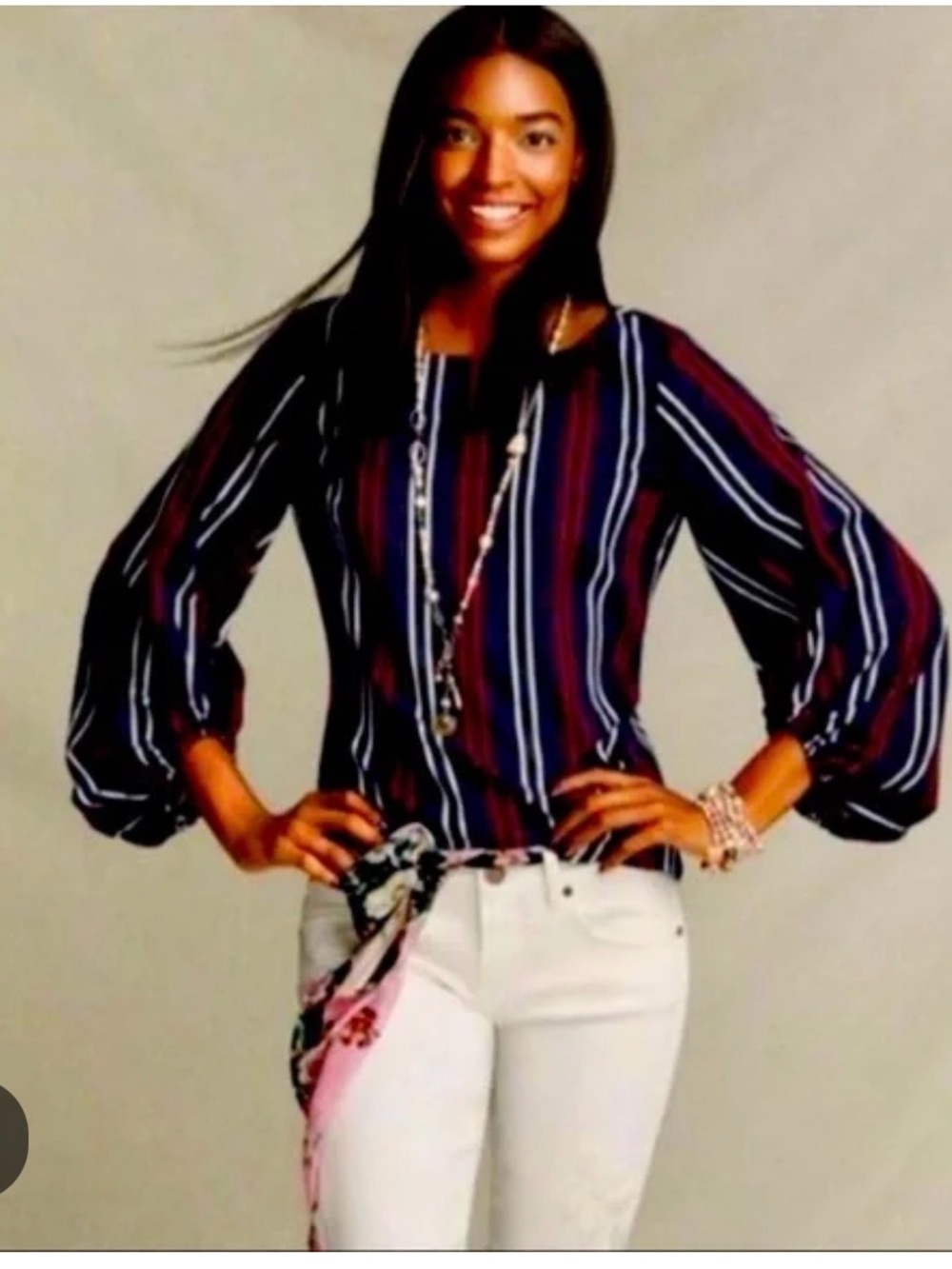 CAbi Style 5516 Flag shirt Striped Balloon Sleeve Blouse size S